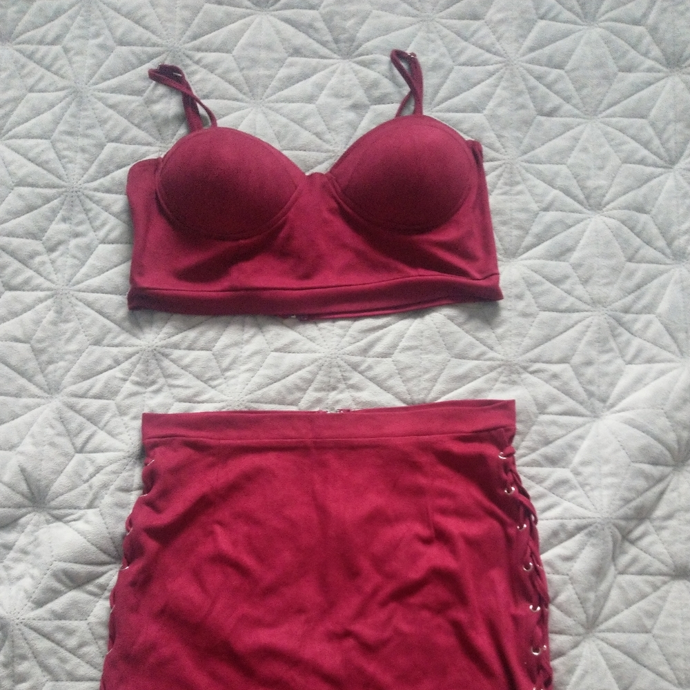 Large Maroon two piece set from Fashion Nova